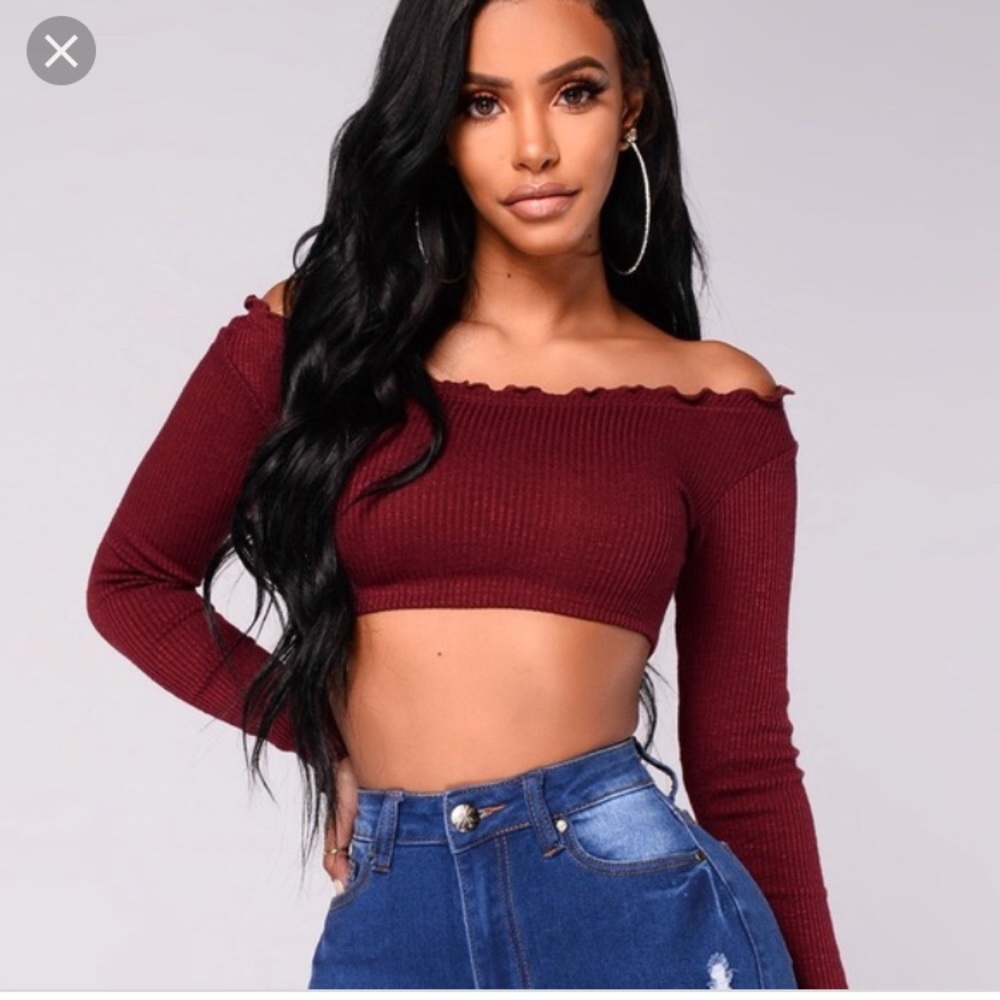Off the should maroon crop too burgundy